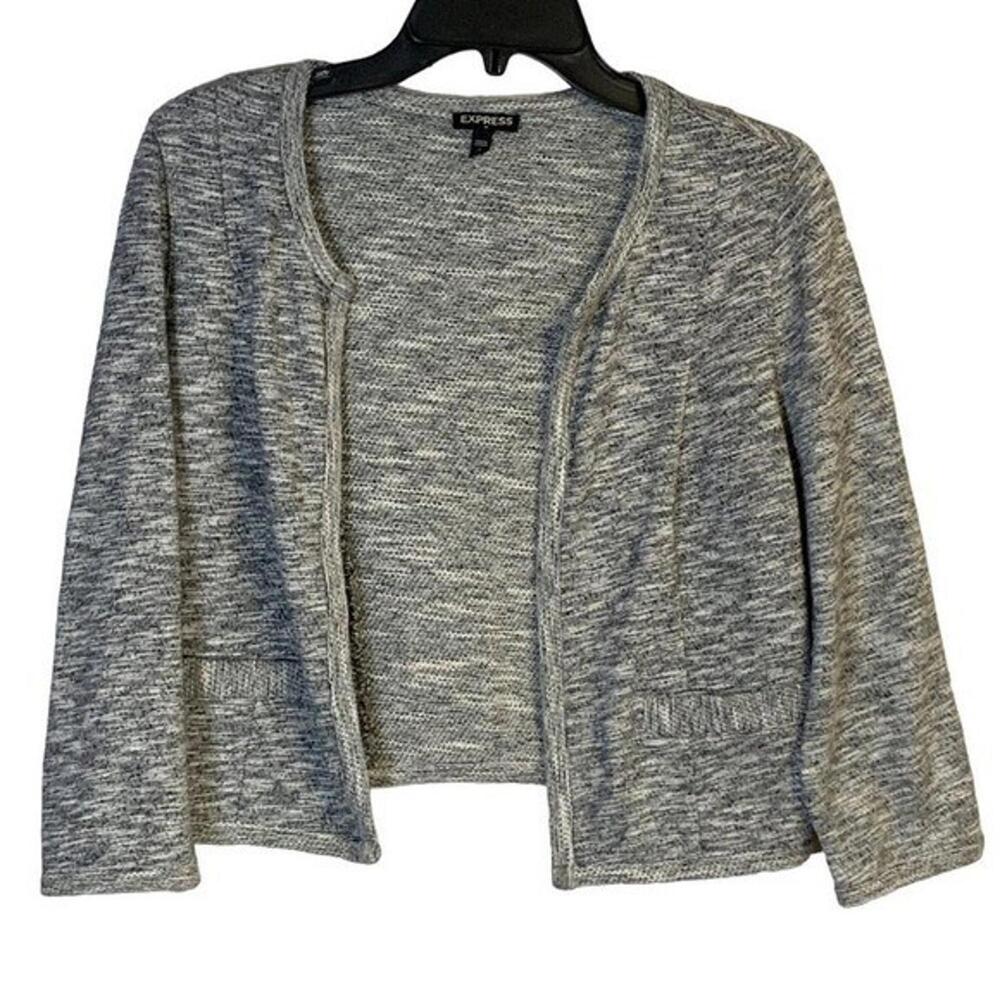 Express Open Front Long Sleeve Heather Gray Knit Cardigan Sweater Small Academia